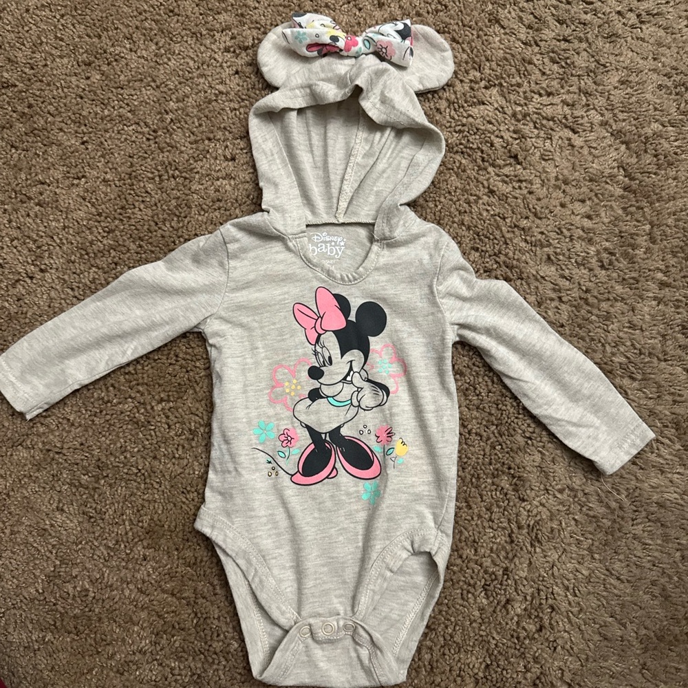 Disney Gray Minnie Mouse Hooded Bodysuit